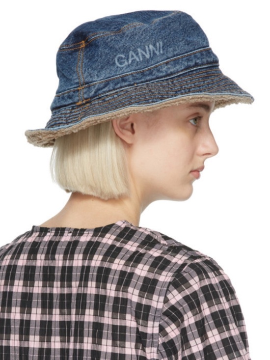 NEW Ganni Logo Organic Cotton Denim Bucket Hat XS/S